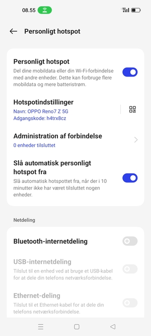 Din telefon er nu sat op til brug som modem