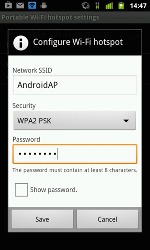 Enter a password of at least 8 characters and select Save