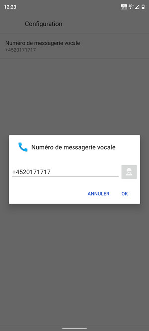 Saisissez le Numéro de messagerie vocale et sélectionnez OK