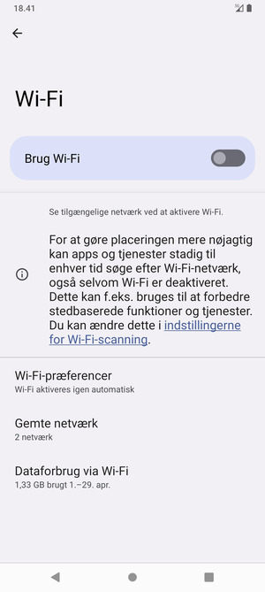 Aktiver Brug Wi-Fi