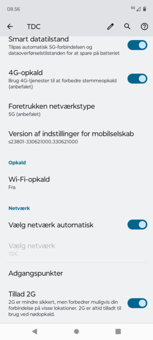 Scroll til og vælg Foretrukken netværkstype