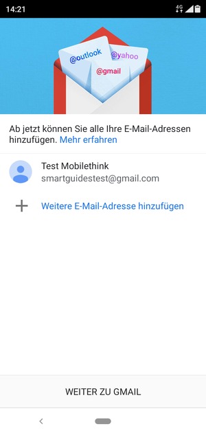 Wählen Sie WEITER ZU GMAIL