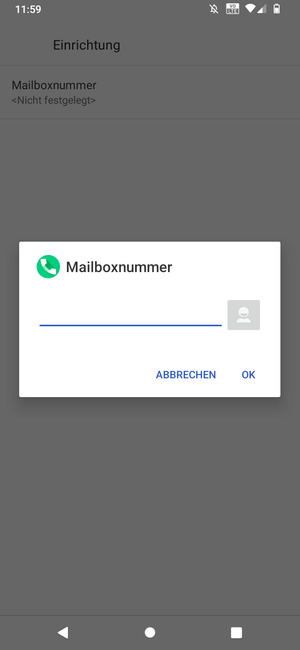 Geben Sie die Mailboxnummer ein und wählen Sie OK