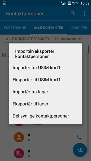 Vælg Importer fra USIM-kort