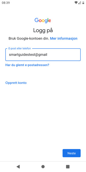 Skriv inn din Gmail-adresse og velg Neste