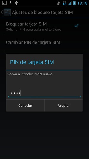 Confirme Nuevo PIN de tarjeta SIM y seleccione Aceptar