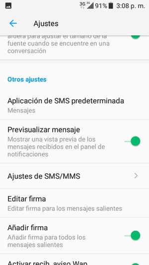 Seleccione Ajustes de SMS/MMS