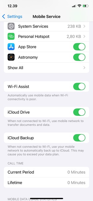 Scroll down and set Wi-Fi Assist to Off