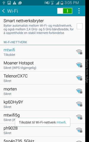 Du er nå koblet til Wi-Fi-nettverket