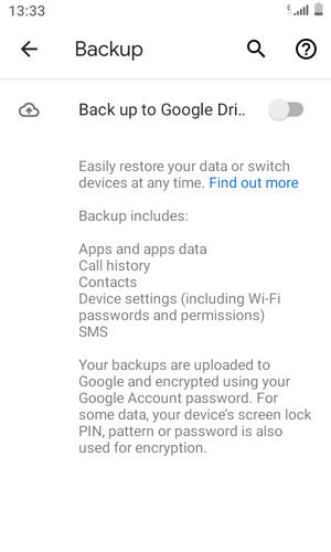 Turn on Back up to Google Drive