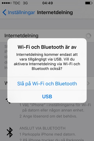 Välj Slå på Wi-Fi och Bluetooth