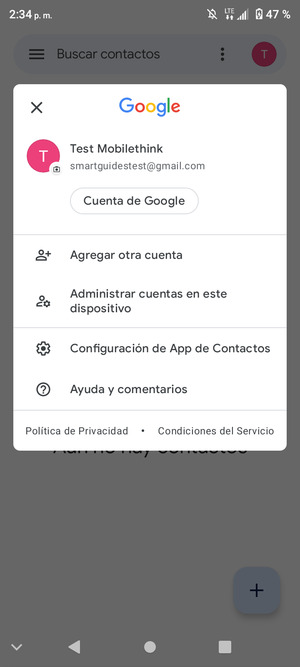 Seleccione Configuración de App de Contactos