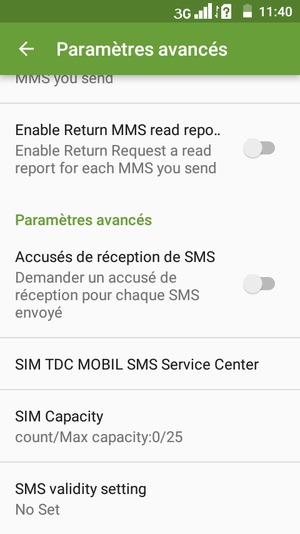 Faites défiler et sélectionnez SMS Service Center