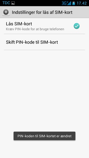 Din PIN-kode til SIM-kortet er nu ændret