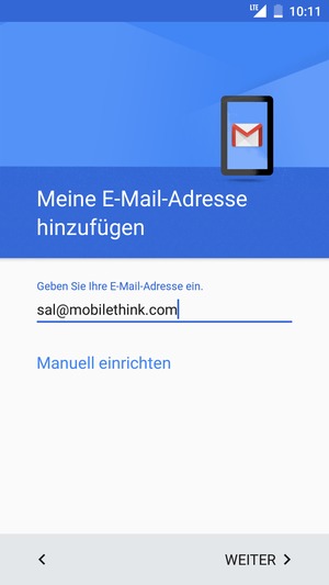 Geben Sie Ihre E-Mail-Adresse ein und wählen Sie Manuell einrichten