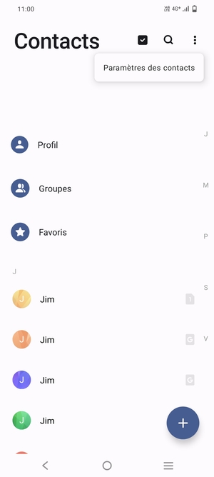 Sélectionnez Paramètres des contacts