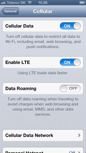 Set Data Roaming to ON or OFF