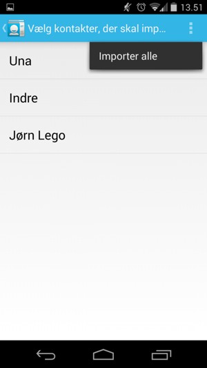Vælg Menu-knappen og vælg Importer alle