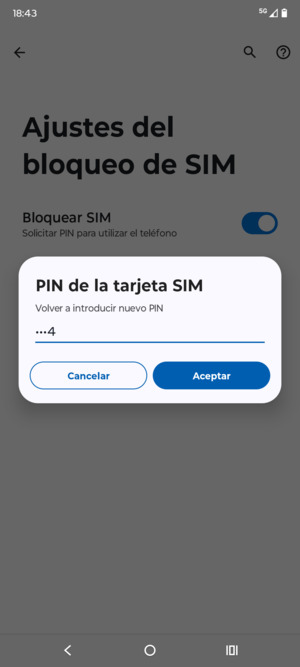 Confirme su nuevo PIN de tarjeta SIM y seleccione Aceptar