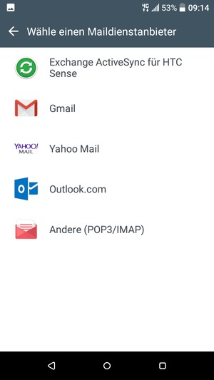Wählen Sie Microsoft Exchange ActiveSync for HTC Sense