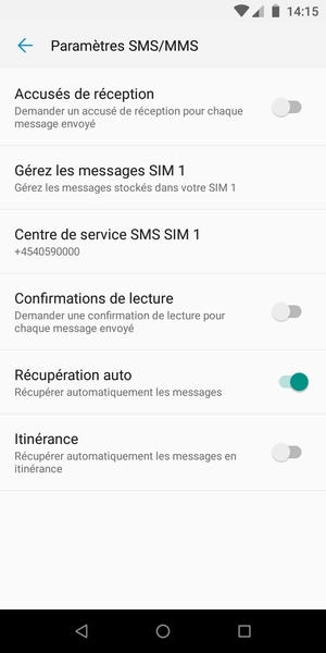 Sélectionnez Centre de service SMS SIM