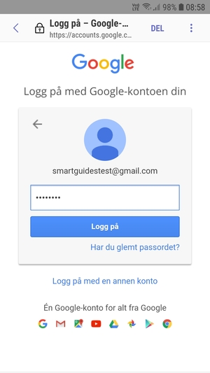 Skriv inn Gmail passord og velg Logg på