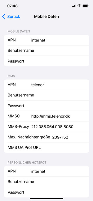 Geben Sie MMS-Informationen ein