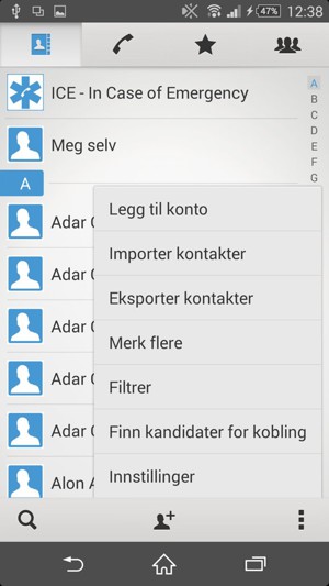 Velg Importer kontakter