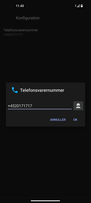 Indtast Telefonsvarernummer og vælg OK