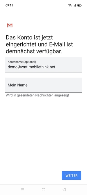 Geben Sie Ihrem Konto einen Namen und geben Sie Ihren Namen ein. Wählen Sie WEITER