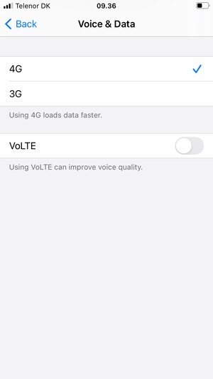 To disable VoLTE calls, set VoLTE to OFF