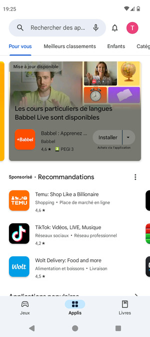 Sélectionnez la barre de Recherche