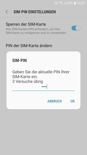 Geben Sie Ihre Aktuelle PIN Ihrer SIM-Karte ein und wählen Sie OK