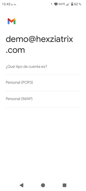 Seleccione Personal (POP3) o Personal (IMAP)