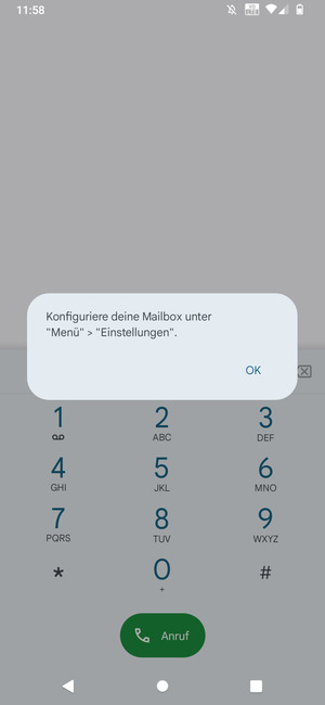 Falls Ihre Voicemail nicht eingerichtet ist, wählen Sie OK