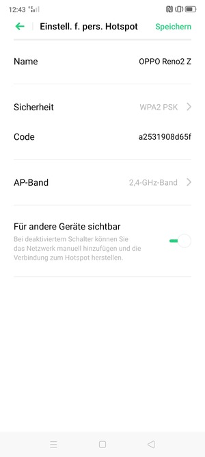 Geben Sie eine WLAN-Hotspot-Passwort mit mindestens 8 Zeichen ein und wählen Sie Speichern