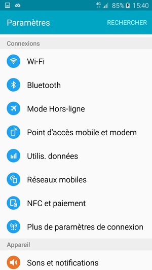 Sélectionnez Point d'accès mobile et modem / Modem et point d'accès mobile