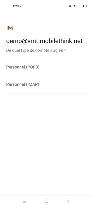 Sélectionnez Personal (POP3) ou Personal (IMAP)