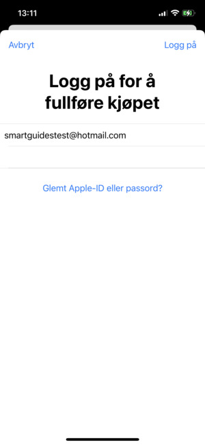 Skriv inn Apple-ID brukernavn og passord og velg Logg på