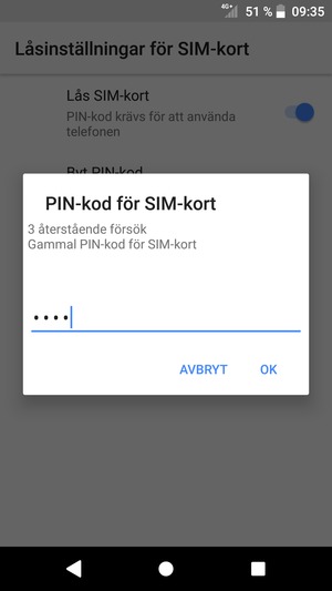 Ange din Gamla PIN-kod för SIM-kort och välj OK