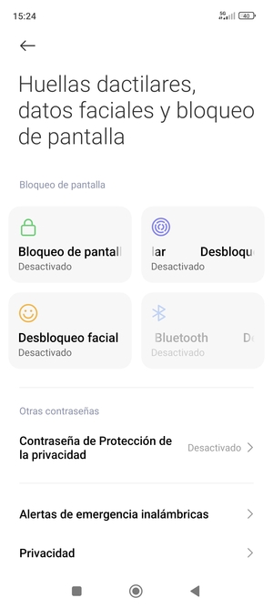 Para activar su bloqueo de pantalla, vaya al menú Huellas dactilares, datos faciales y bloqueo de pantalla y seleccione Bloqueo de pantalla