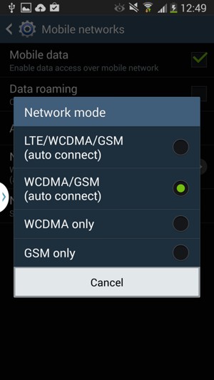 Select WCDMA/GSM (auto connect) to enable 3G