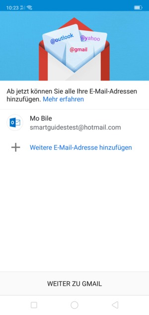 Wählen Sie WEITER ZU GMAIL