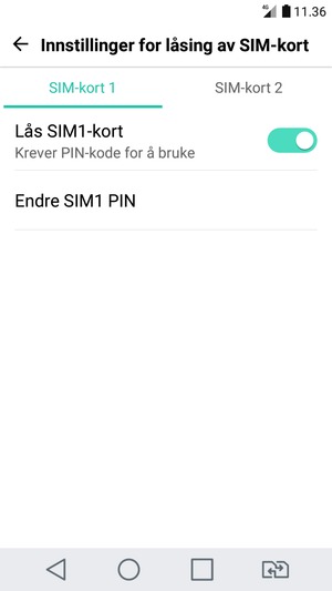 Velg SIM-kort 1 eller SIM-kort 2 og velg Endre SIM PIN