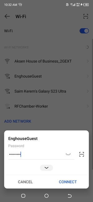 Enter the Wi-Fi password and select CONNECT