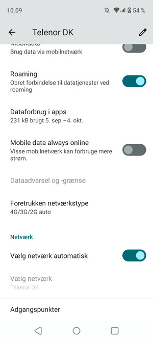 Slå Roaming til eller fra