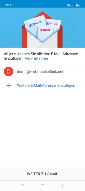 Wählen Sie WEITER ZU GMAIL