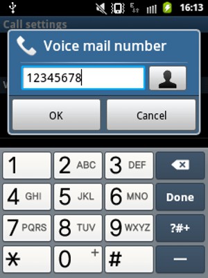 Enter the Voice mail number and select OK