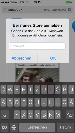 Geben Sie Ihre Apple-ID-Kennwort ein und wählen Sie OK