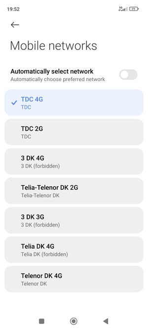 Select a network operator from the list